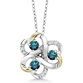 Gem Stone King 925 Silver and 10K Yellow Gold Round Blue Diamond and White Moissanite 3-Stone Pendant Necklace For Women (0.86 Cttw, Gemstone April Birthstone, with 18 Inch Chain)