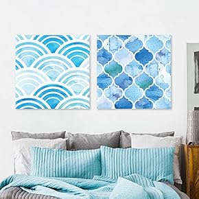 2 Panel Square Canvas Wall Art - Abstract Blue Patterns Patterns - Giclee Print Gallery Wrap Modern Home Art Ready to Hang - 12"x12" x 2 Panels