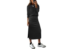 ANRABESS 2 Piece Skirts Sets For Women Fall Fashion 2025 Striped Sweater Midi Dress Knit Lounge Travel Outfits Winter Clothes