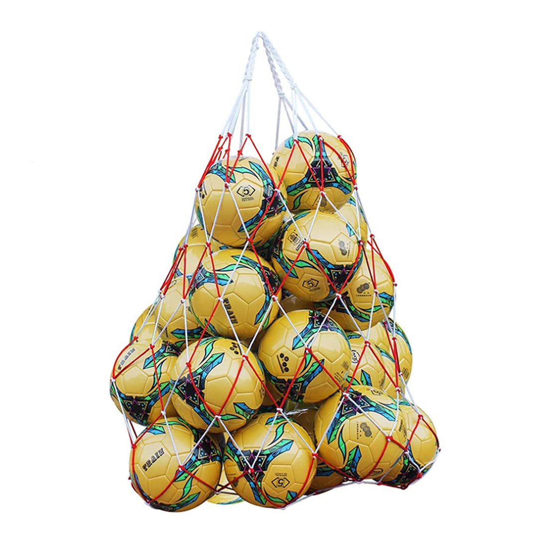 VOANZO White Red Extra Large Basketball Storage Bag Football Soccer Sports Ball Mesh Net polyester Bag Large Size Ball Carry Bag Durable Portable Gym Toy Ball Bags Holds 17 Balls
