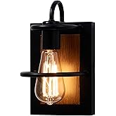 Farmhouse Wall Light Fixtures,Modern Industrial Wall Sconces Lighting Indoor with E26 Base Faux-Wood Color Matte Black Finish