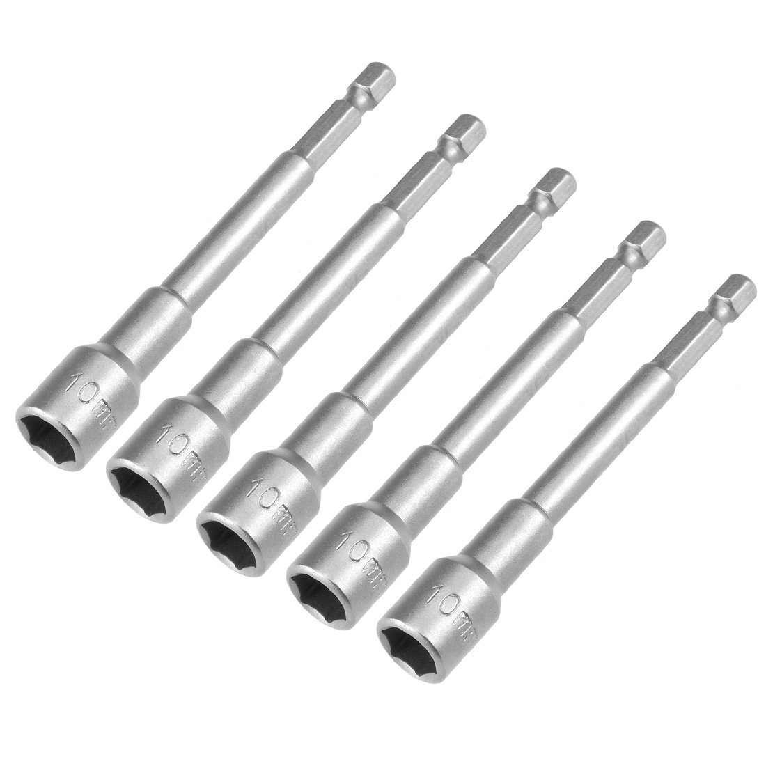 Sourcingmap 5 Pcs 1/4" Quick-Change Hex Shank 10mm Nut Setter Driver Drill Bit, 100mm Length, Metric No-Magnetic