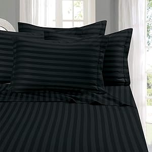 Elegant Comfort Best, Softest, Coziest 6-Piece Sheet Sets! - 1500 Thread Count Egyptian Quality Luxurious Wrinkle Resistant 6-Piece Damask Stripe Bed Sheet Set, Full Black