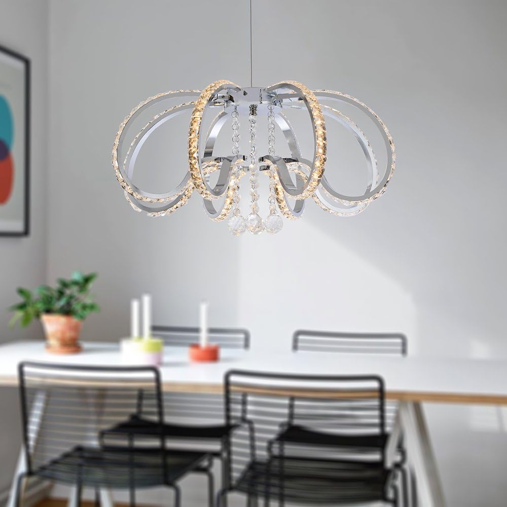 Chandelier Modern K9 Crystal Raindrop Chandelier Lighting Flush Mount LED Ceiling Light Fixture Pendant Lamp for Dining Room Bathroom Bedroom Livingroom Dimmable LED W18.9 H59.1
