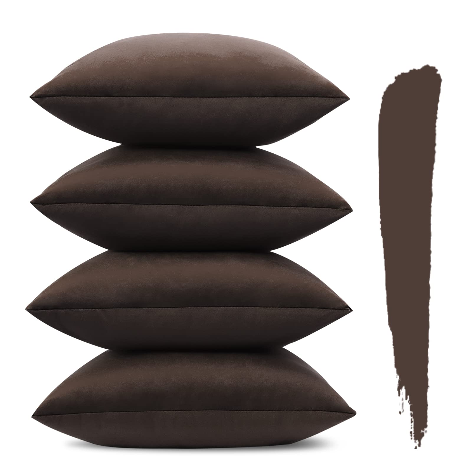 Sungeek Set of 4 Decorative Cushion Covers Solid Soft Velvet Pillow Covers with Invisible Zipper Square Throw Pillow Cases for Sofa Car Patio Bedroom Living Room 45x45cm Chocolate Brown — image 1