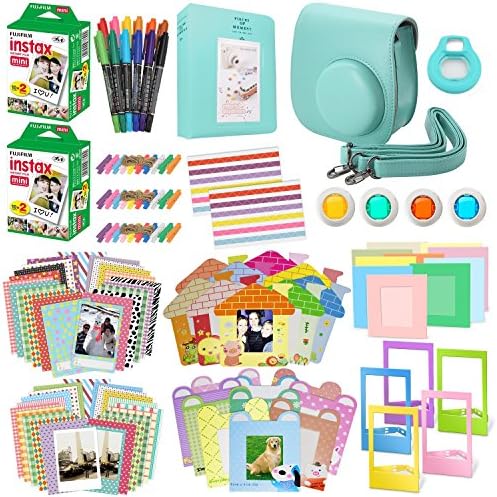 Xpix 135Pc. Fujifilm Instax Mini 8/8+ (Green) Accessory Kit – includes 40 Instax Film, Case, Album, selfie mirror, 4 colored close up filters, 40 film frames, 12 color markers &amp; Complete Bundle