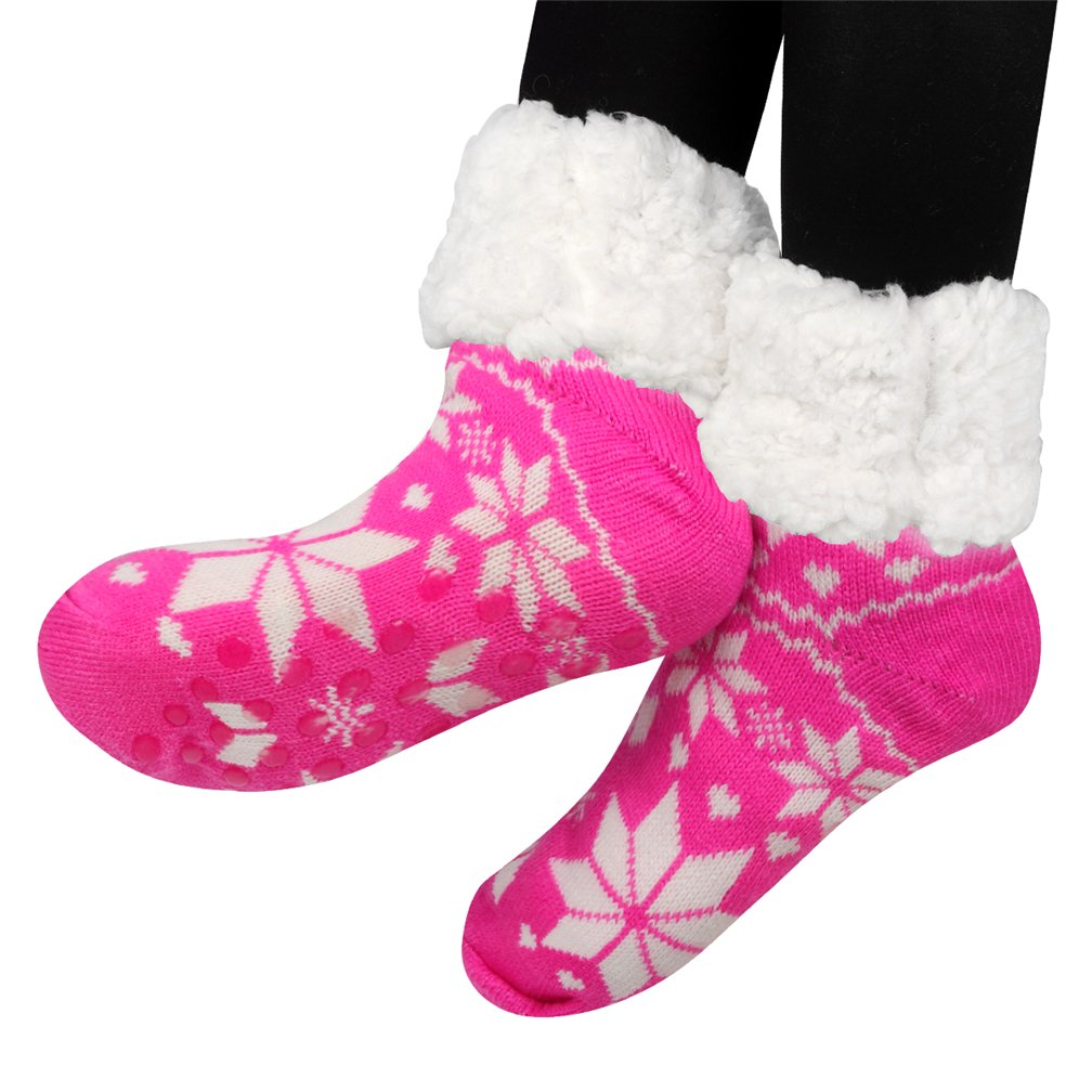Antiderapantes Femme Chaussons Chaussettes D Hiver Laine Pantoufle Chauds Douillets Theme Noel Avec Doublure En Polaire Douce Chaussures Et Sacs Chaussons