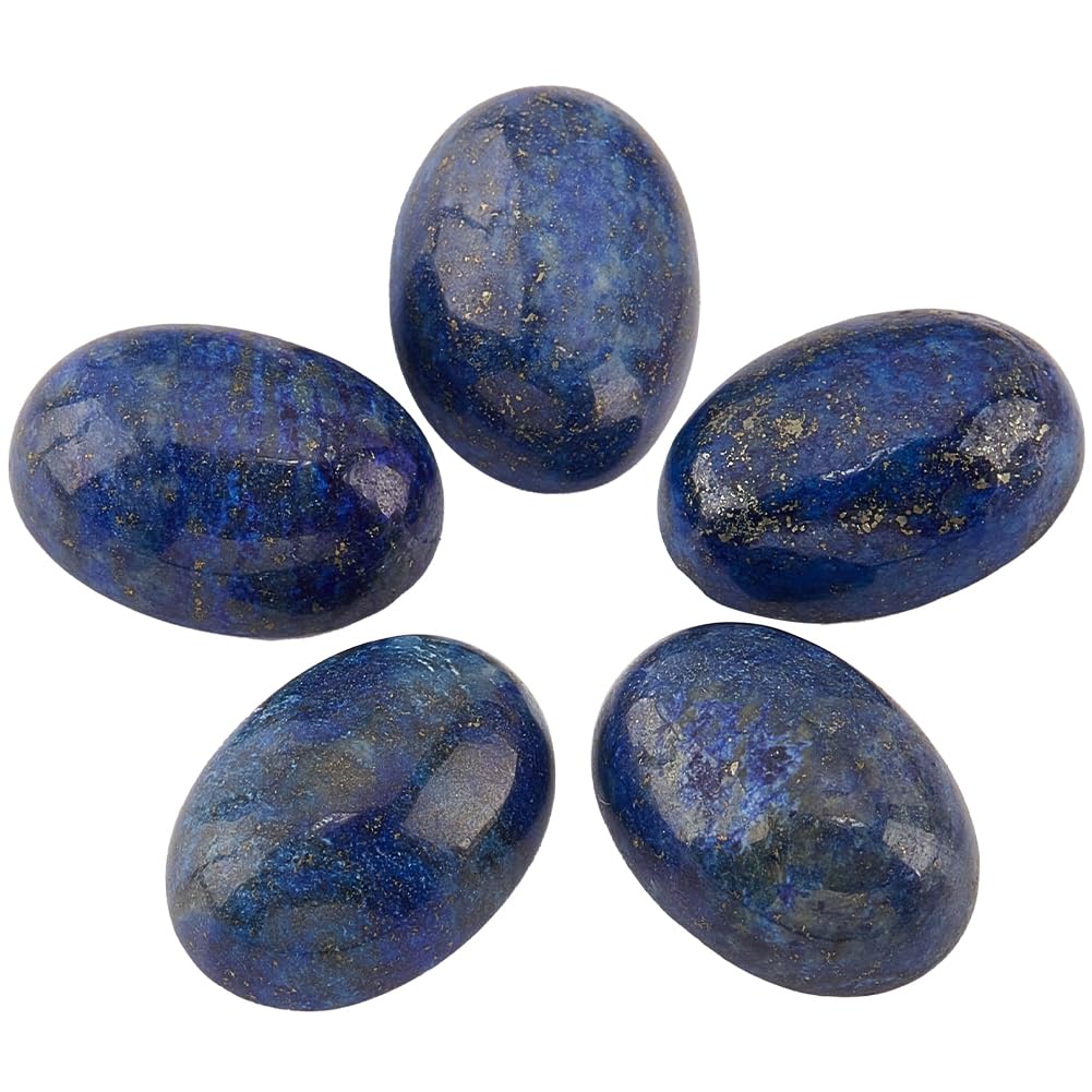 PH PandaHall 5pcs Blue Stone Beads Flat Back Cabochons Oval Beads 18x13mm Gemstones for Ring Earring Necklace Making DIY Crafts Blue Beads for Mother's Day Birthday Anniversary