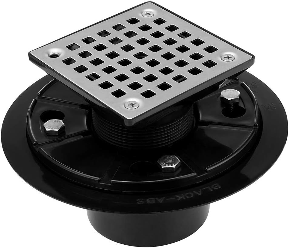 Square Design Tile-In Floor Shower Drain, ABS Adjustable Shower Drain Base,Lower Drain Body Fit 2" or 3",Brushed For Kitchen,Bathroom
