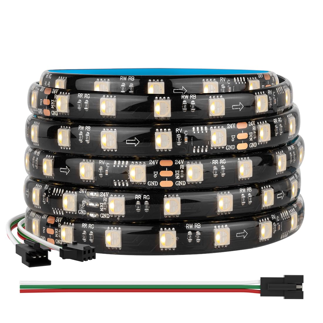 BTF-LIGHTING WS2814 4in1 RGBW Addressable LED Strip 5050SMD RGB+Warmwhite 5050SMD+WS2814 RGB IC 5M 300LEDs DC24V PCB Black IP65 Waterproof Dreamcolor for Homedecoration DIY-Project