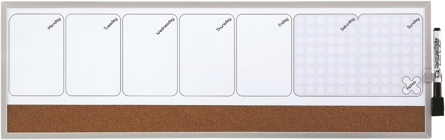 Quartet Weekly Organizer Dry Erase & Cork Board, 7.5 x 23 Inches, Whiteboard Corkboard, Aluminum Frame (79221)