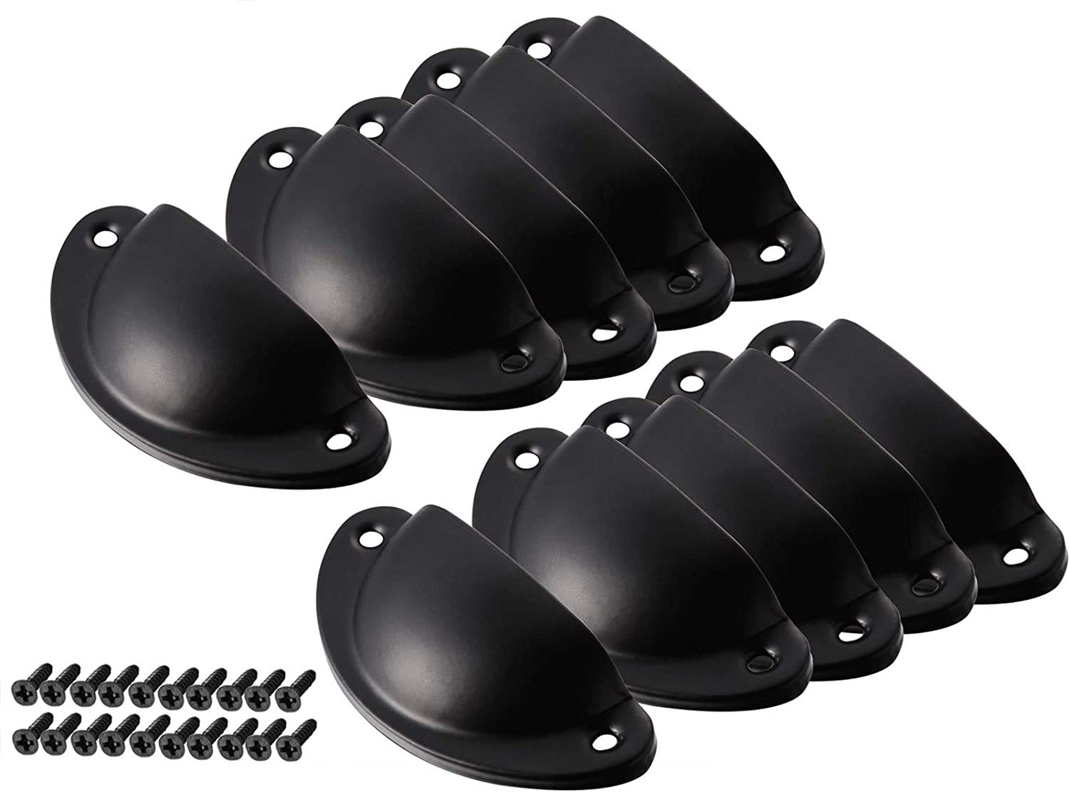 Namvo 10 Pack Drawer Pull Handles Vintage Antique Shell Cup Kitchen Cupboard Door Cabinet Furniture Knobs with Screws Black
