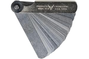 PEC Tools Stainless Steel Feeler Gauge, 0.0015-0.025'' Straight Blade 1/2" Width Measuring Tool, 26 Blades, Made in USA
