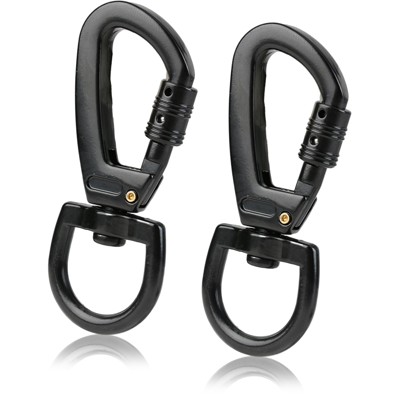 Kasoud Dog Lead Clips, 2PCS Swivel Snap Carabiner, 360° Rotatable Spinner, Metal Clips Heavy Duty, D Shaped for Rock Climbing Dog Leash (Black)