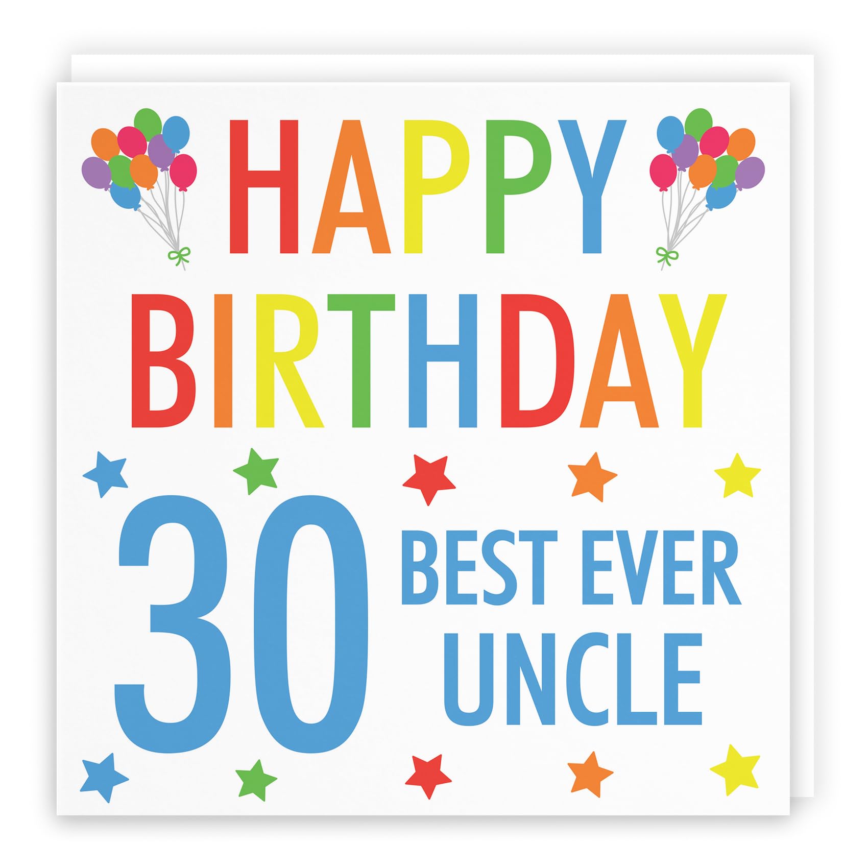 Hunts England - Large Uncle 30th Birthday Card - Happy Birthday - Best Ever Uncle - Colourful Collection - Large - 210 x 210 mm - Age 30