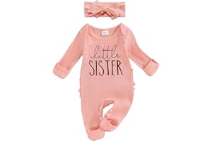 FIOMVA Im New Here Newborn Outfit Girl Long Sleeve Letter Romper Ribbed Knit Jumpsuit Baby Girl Preemie Coming Home Outfit