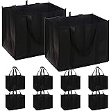 Set of 10 Reusable Grocery Bags Extra Large Foldable Heavy Duty Shopping Tote Produce Bag with Reinforced Handles, Black