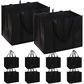 DIOMMELL Set of 10 Reusable Grocery Bags Extra Large Foldable Heavy Duty Shopping Tote Produce Bag with Reinforced Handles, Black