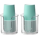 Compact Bathroom Cup Dispenser - Small Plastic Cup Holders for Vanity Countertop's Rinsing/Mouthwash Cups (2 Pack)