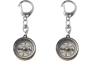 2Pcs Gold Vintage Zinc Alloy Metal Compass with Chain, Key Ring Camping Compass Keychain Navigation Tools Key Ring,Compasses 