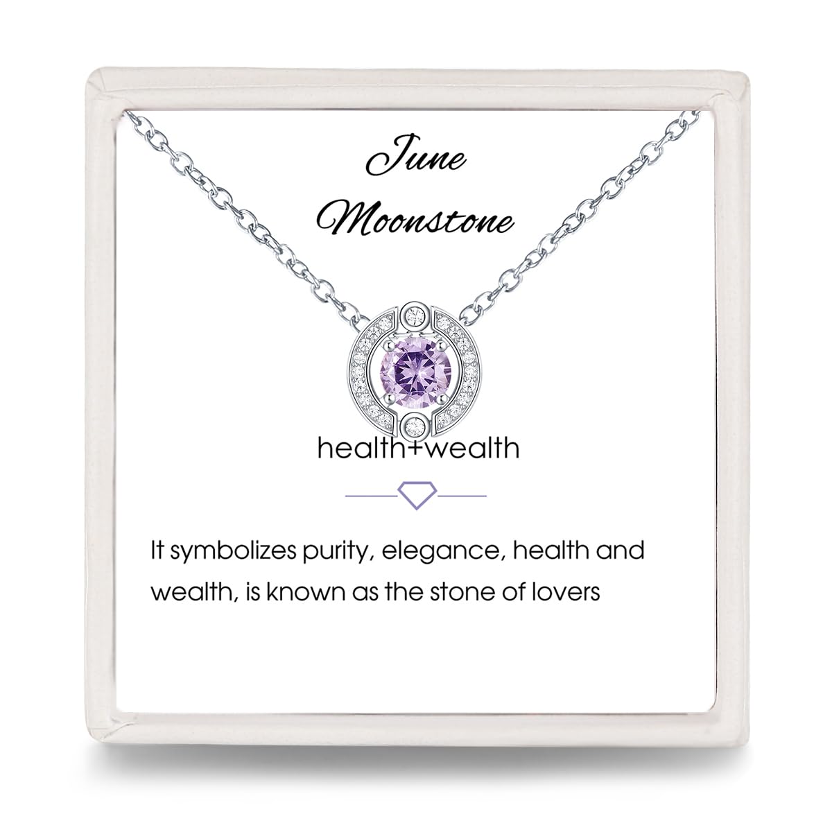 Alexandrite June Birthstone Pendant Necklace: 925 Sterling Silver Purple Moonstone Birthstone Halo Round Necklaces Anniversary Wedding Birthday Gifts for Women Mom Wife Teen Girls Her Simple Jewelry