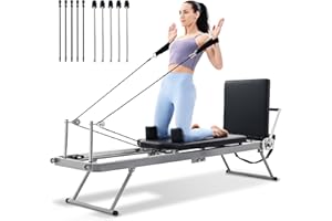 GLONERLE Pilates Reformer Foldable, Adjustable Pilates Machine, 5 Springs Full-Body Workout Equipment for Home Use and Gym Workout, Suitable for Beginners and Intermediate