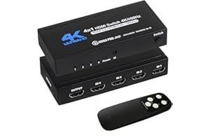 Anber-Tech 4K HDMI Switch 4x1, 4K@60Hz 4 in 1 Out HDMI Switcher Selector with IR Remote Control, Supports HDCP 2.2 UltraHD HDR10 3D HD1080P Dolby DST, HDMI Splitter for PS4 Xbox Apple TV Fire Stick