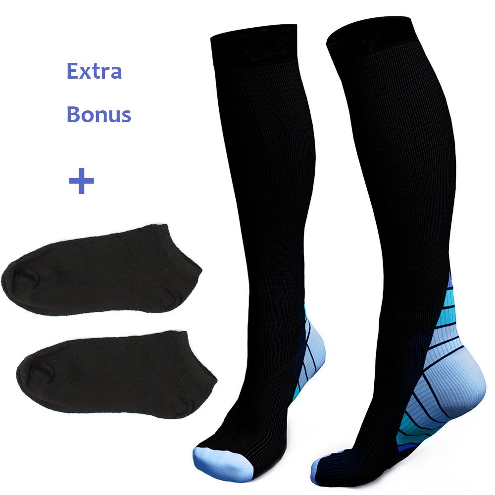 Xnature Kompressionsstrümpfe Kompressionssocken Compression Socks Strümpfe Kompression Laufsocken Thrombosestrümpfe für Damen Herren, Sport, Medizinisch, Joggen, Schwangerschaft, Reisen, Flug (Blau, M/L)