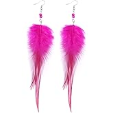 RUOFFETA Long Feather Earrings for Women, Boho Bohemian Earrings Multicolor Tassel Handmade Feather Earrings for Women Dangling