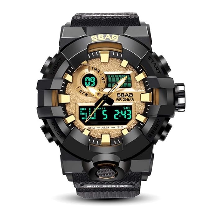 Xinew Analogue-Digital Multifunctional Outdoor Sports Dual Time Golden Dial Mens & Boys Watch -371