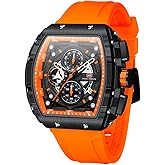 MF MINI FOCUS Watch for Men Wristwatch Fashion Hollow Big Dial Luminous Waterproof Sport Analog Quartz Business Chronograph Mens Watches Blue Silicon Strap Dress Watch(Orange)