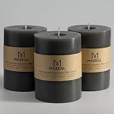 MOZEAL 3" x 4" Hand-Poured Unscented Candle,Dripless Pillar Candle Set of 3,Long Clean Burning,Approx 72 Hours Burn Time,Rustic Country Style,Wedding,Dinner,Christmas and Home Decor,Dark Gray