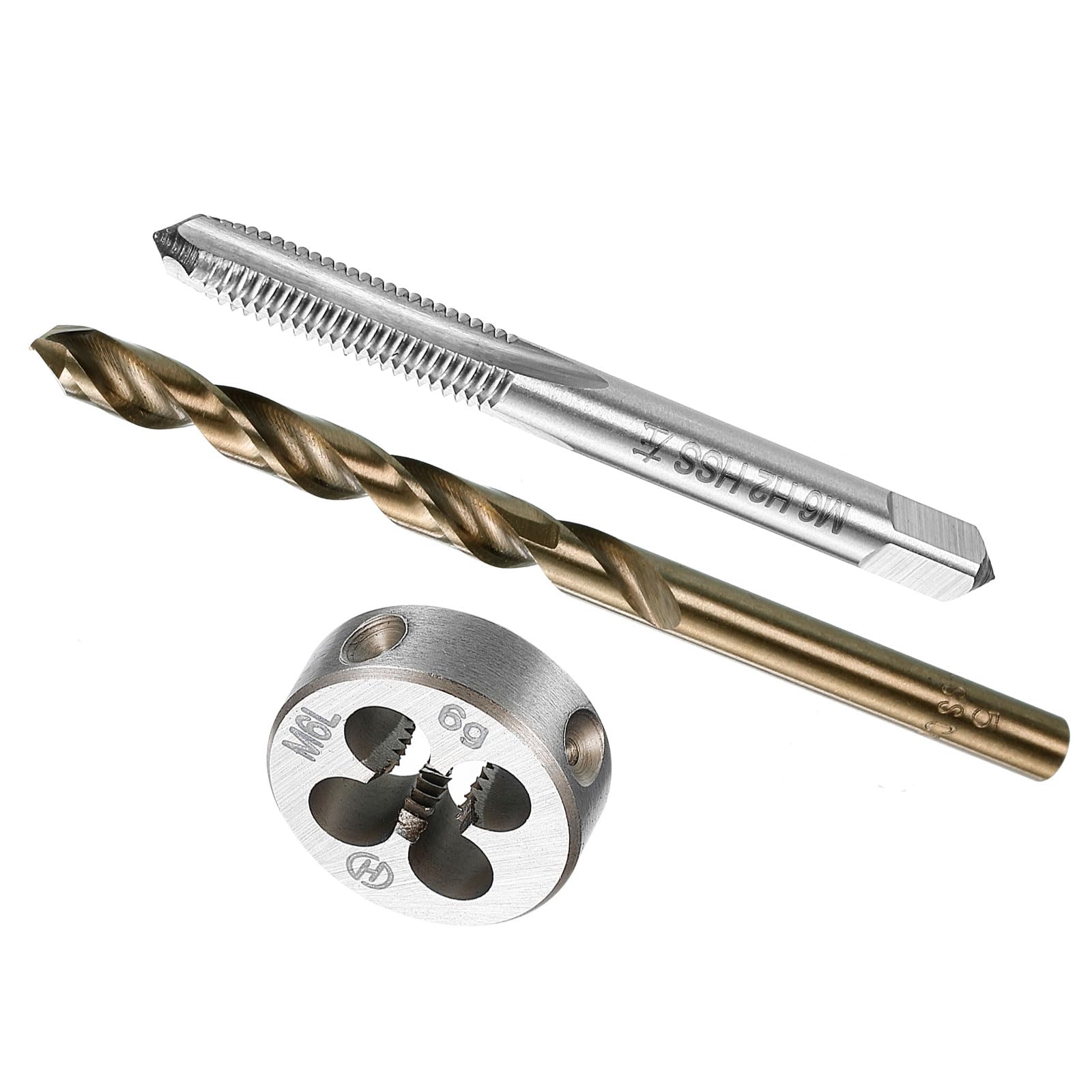 CoCud Metric Tap and Die and Drill Bit Set, M6 x 1 Tap & Die Thread 5.0mm Drill Diameter, Left Hand Machine Screw Tap Tool Kit - (Applications: for Threading Tapping Repair)