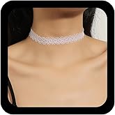 Ximdble Vintage Hollow Lace Choker Chain Gothic Lace Choker Necklace Goth 90s Victorian Tattoo Necklace Goth Flower Lace Clavicle Chain Necklace White Lace Flower Necklace Jewelry for Women