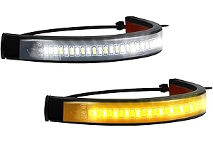 Hbxdeco 2PCS Flexible Motorcycle LED Turn Signal Light, Switchback Dual-Color White & Amber Fork Turn Signal Blinkers, Waterproof DRL Daytime Running Light Strip Bar for Motorbike