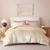 Erwinmu Beige Comforter Set Queen Size,Crushed Velvet Luxury Bedding Set Winter Warm Fuzzy Flannel Bed Set 3 Pieces,Sparkling Comforter and 2 Pillowcases