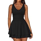 IWD Women's Sexy V Neck Sleeveless Corset Mini Dress Tiered Ruffle Hem A Line Short Party Club Dresses