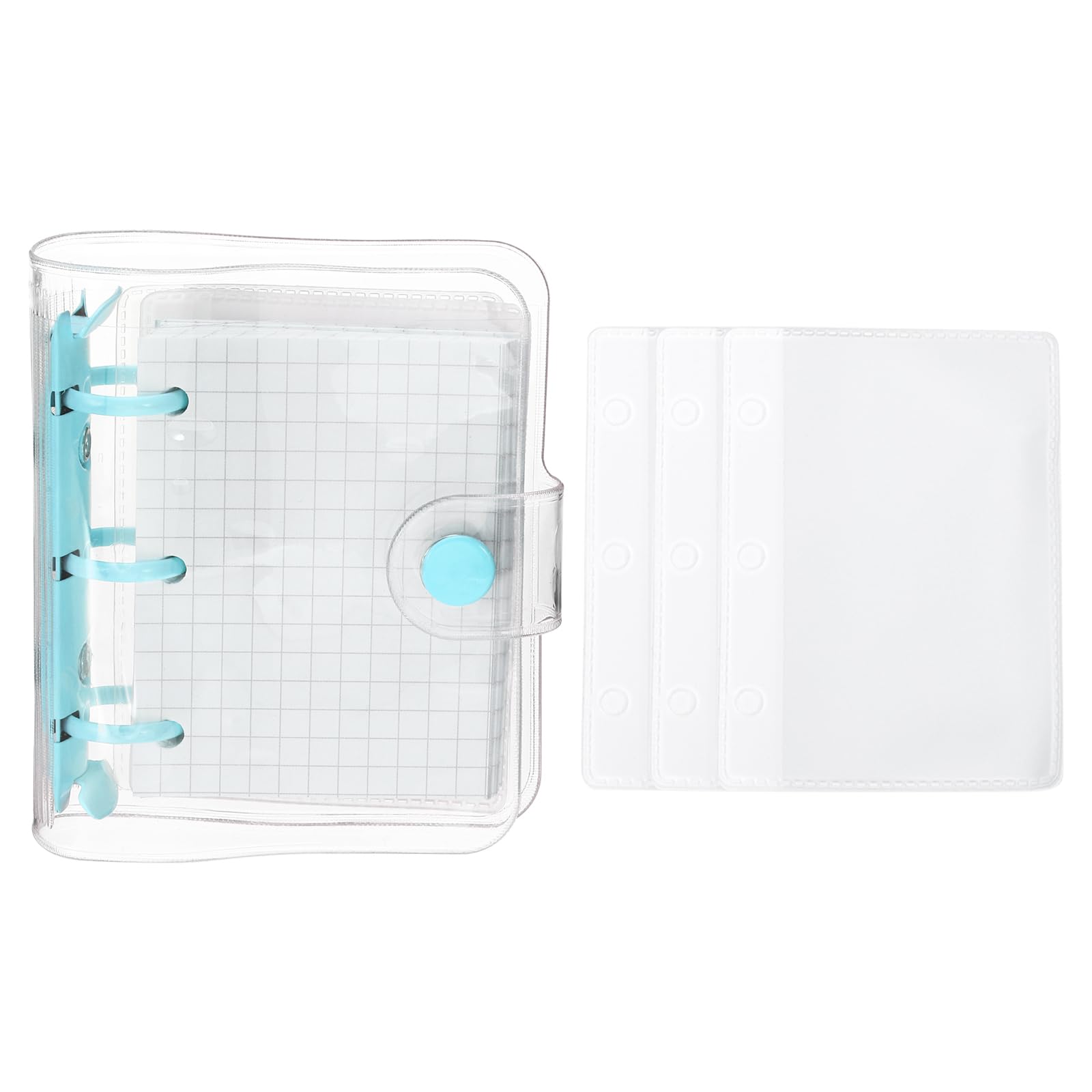 PATIKIL Clear 3 Ring Binder Cover, PVC Notebook Binder Mini Refillable Loose Leaf Folder Planner with 80 Sheets Paper, Blue