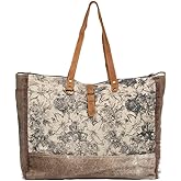 Myra Bag Floweret Upcycled Canvas & Cowhide Leather Weekender Bag S-1274