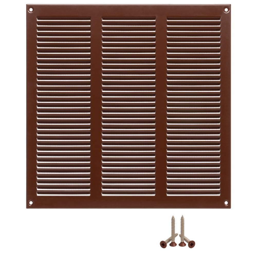 LIRAST 300x300mm Vent Cover Brown - 12x12 inch Wall Vent Cover with Insect Mesh - Ceiling Soffit Vents - External Vent Cover - Metal Ventilation Grilles - Air Vent Covers for Walls