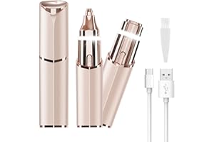 EVOLVIQUE Facial Hair Removal Eyebrow Trimmer - Facial Shaver Device 2 in 1 Remover for Face Peach Fuzz Eyebrow Nose Ear Hair Chin Lips Armpit with LED Light Rechargeable for Women Men Travel Size (Gold)