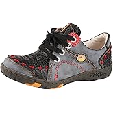 TMA EYES Women's Lace up Flat Leather Shoes With Patchwork Leather Design And Anti Slip Sole