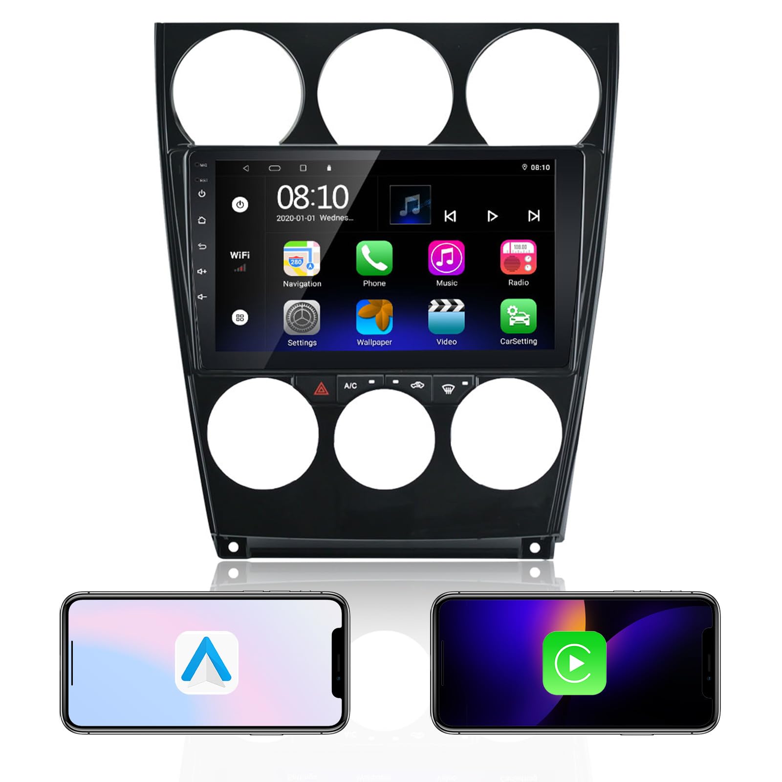 EZoneTronics Carplay Radio Android Car Stereo for Mazda 6 Atenza 2002-2008 with Wireless Carplay Android Auto Touch Screen GPS Navigation Bluetooth WIFI FM/RDS USB SWC Mirror Link DSP Player 2G +32G