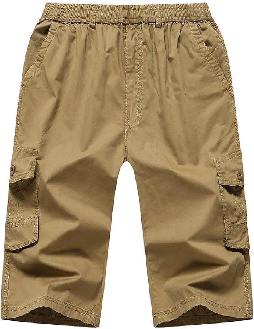 Buy Abetteric Men's Summer 3/4 Oversize Cotton Capri Pants Short Khaki