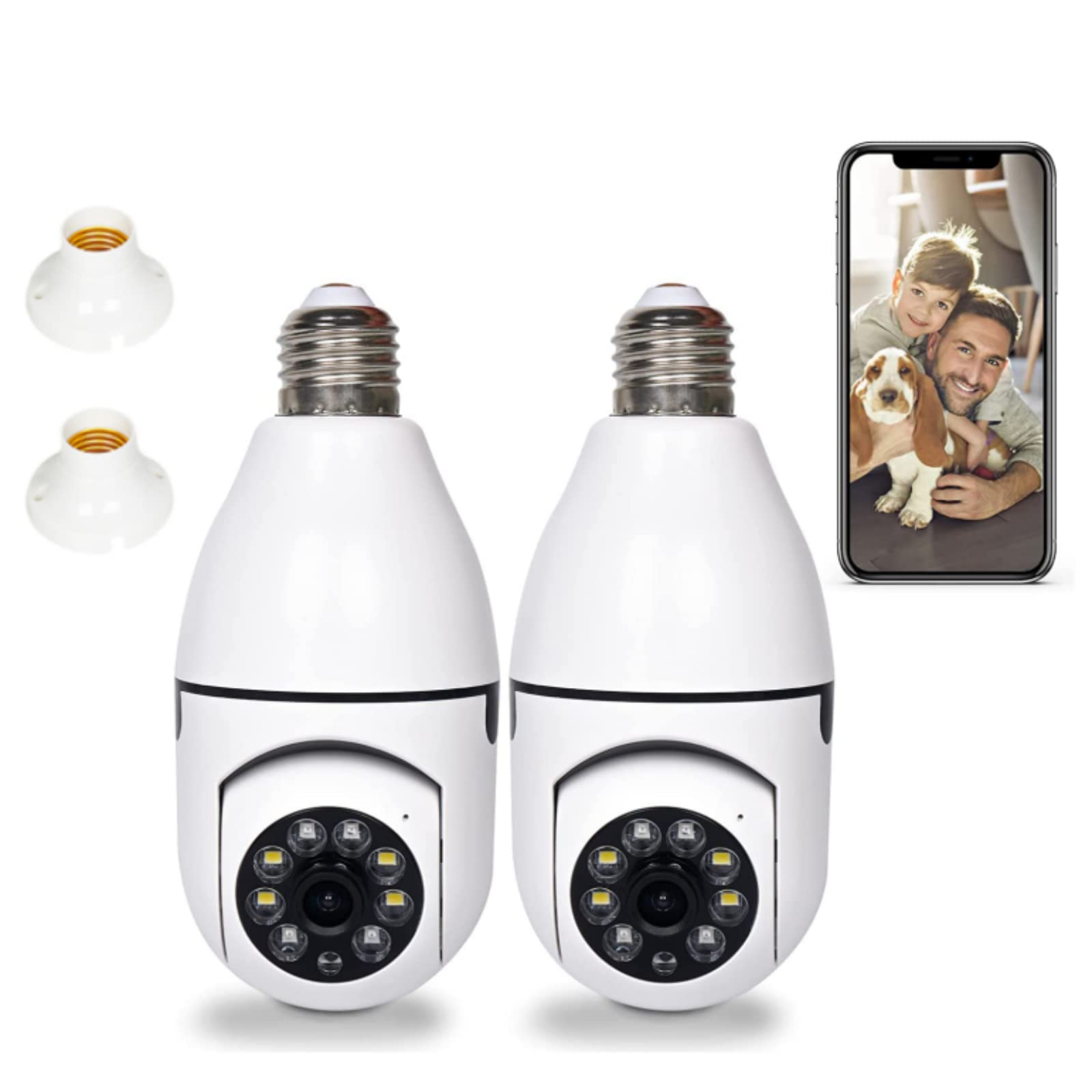 Wireless 2.4G WiFi Light Bulb Camera, 360 Degree E27 Bulb Security Camera Outdoor, 1080P Home Surveillance Cameras System with Human Motion Detection and Alarm (2pcs)
