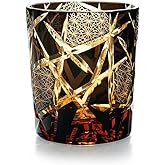 LOUISEYUN Edo Kiriko Old Fashioned Whiskey Glasses Japanese Style Crystal Amber 8 0z Black Diamond Cut Glass Cup Tumbler for Vodka Cocktail
