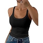GEMBERA Women Spaghetti Strap Scoop Neck Ribbed Tank Tops Slim Fitted Cotton Camisole Basic Sleeveless Layering Shirts