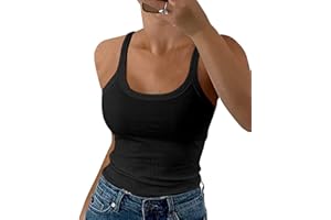GEMBERA Women Spaghetti Strap Scoop Neck Ribbed Tank Tops Slim Fitted Cotton Camisole Basic Sleeveless Layering Shirts