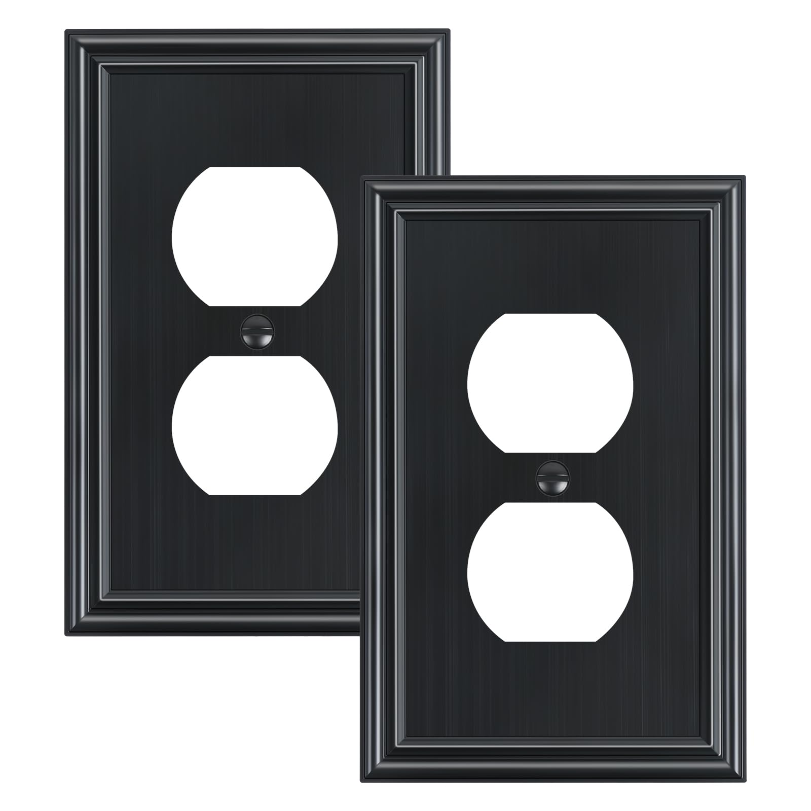 Photo 1 of 2-Pack Single Duplex Outlet Cover Plate, Decorative Black Switch Plates and Outlet Covers, Metal Wall Plates for Electrical Outlets, 1 Gang Receptacle Cover, Corrosion Resistant