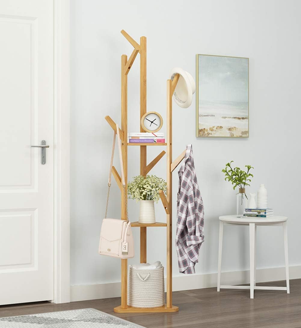 CJ&WIN Bamboo Coat Racks Freestanding with 9 Hooks Small